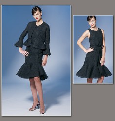 1269 VOGUE CHADO RUCCI SLEEVELESS PANEL FLOUNCE DRESS, JACKET, BELT PATTERN 6-12 UNCUT